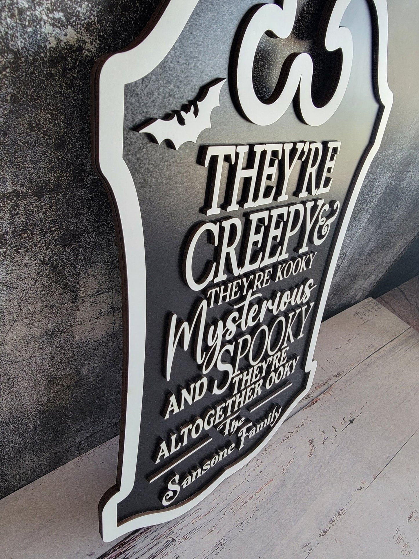 Custom Last Name Halloween Sign, They’re creepy & they’re kooky personalized wall hanging sign decor, Halloween decor - EverLee Creations