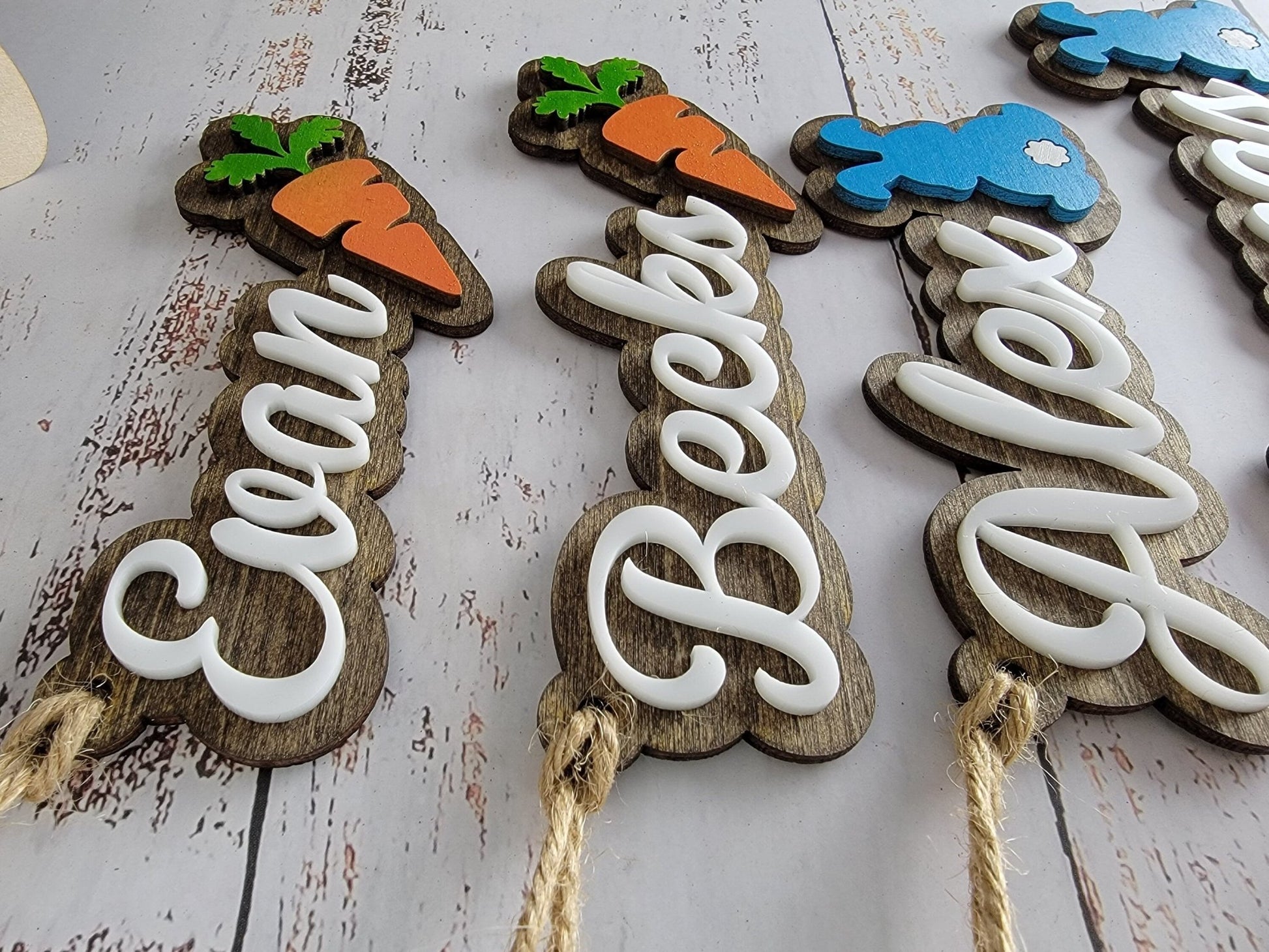 Easter Basket Tags, Easter Bunny and Carrot Personalized basket tag. Childs name, unique easter gift - EverLee Creations
