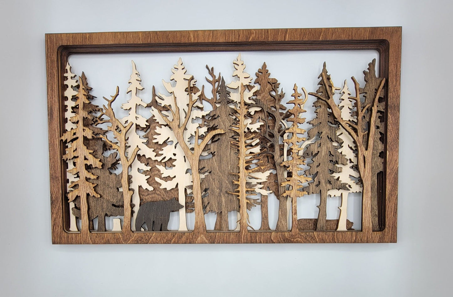 Into The Wild - 7 Layer Wall Art - Forest Nature Trees Bear Wilderness Multilayer Fireplace mantel camping cottage cabin outdoors landscape - EverLee Creations