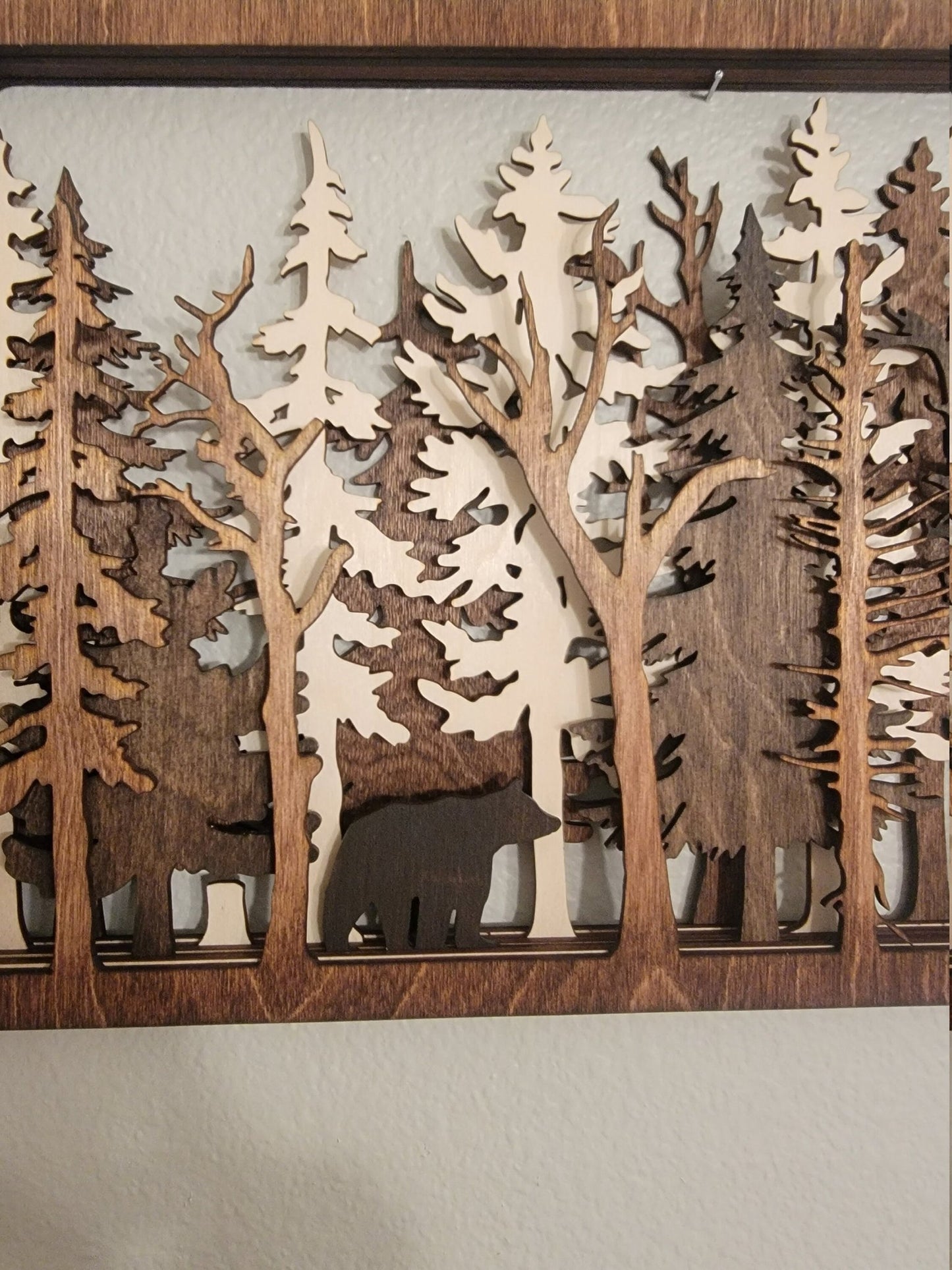 Into The Wild - 7 Layer Wall Art - Forest Nature Trees Bear Wilderness Multilayer Fireplace mantel camping cottage cabin outdoors landscape - EverLee Creations