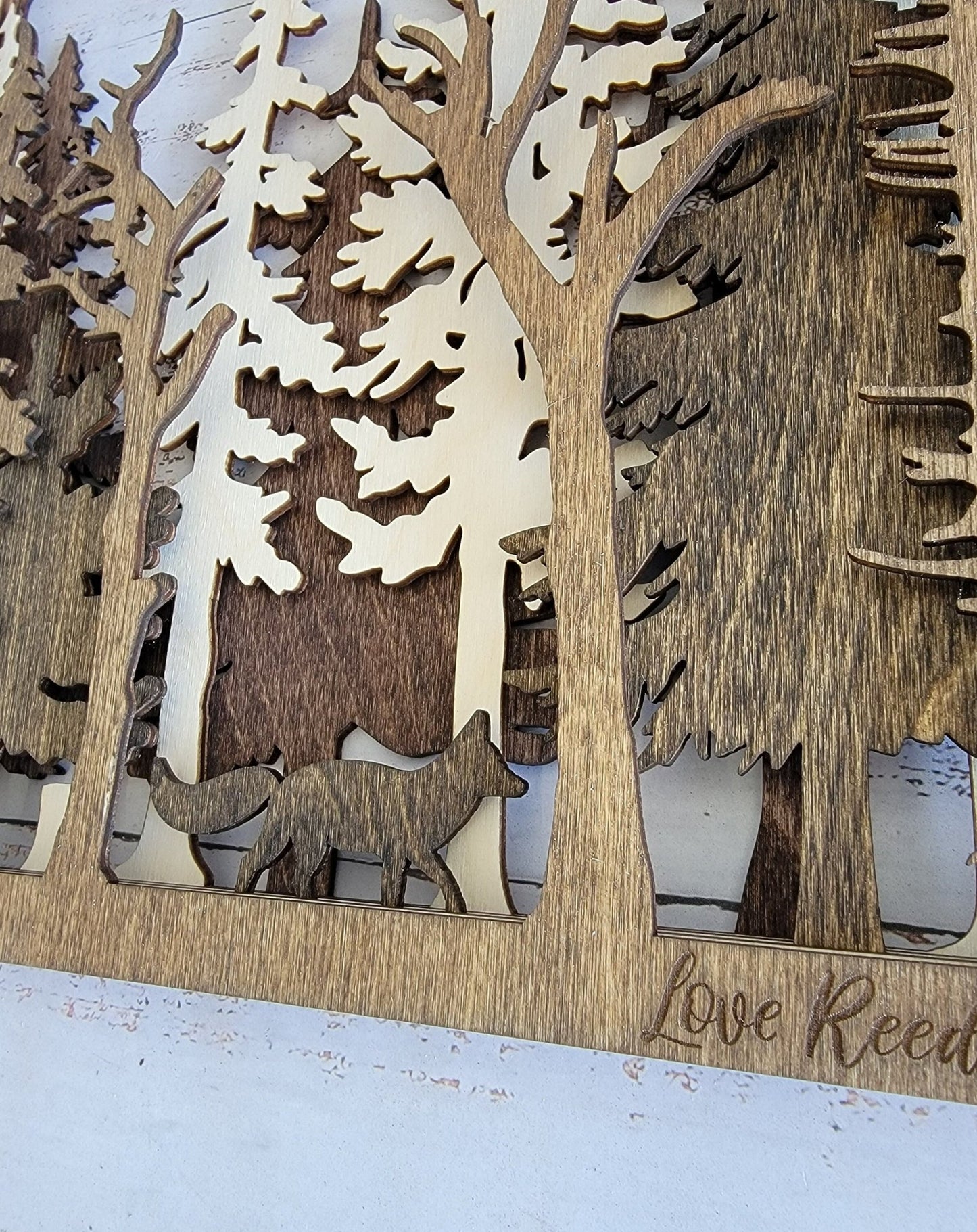 Into The Wild - 7 Layer Wall Art - Forest Nature Trees Bear Wilderness Multilayer Fireplace mantel camping cottage cabin outdoors landscape - EverLee Creations