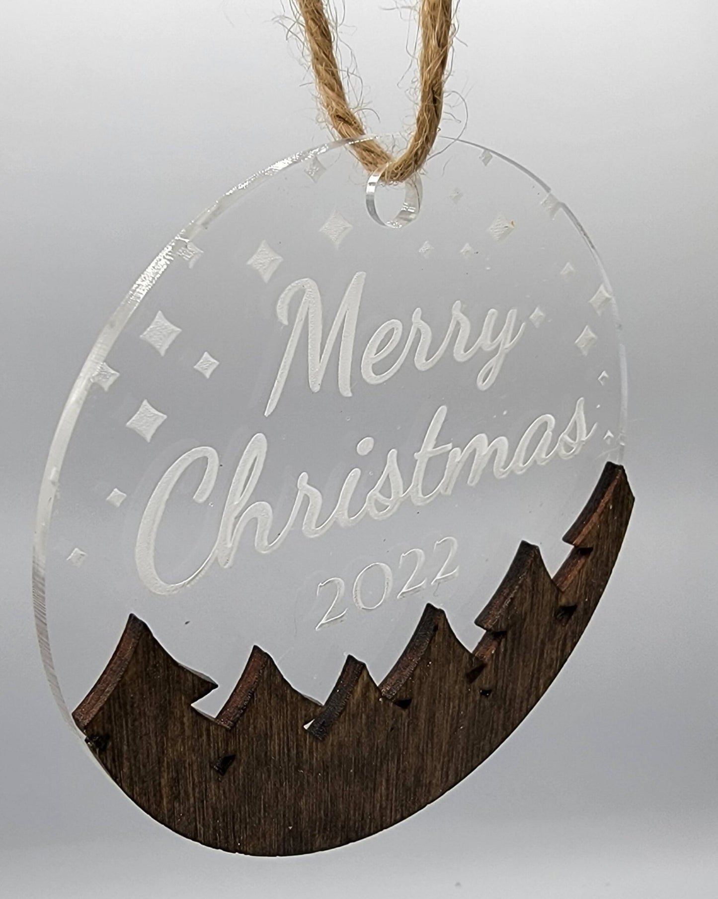 Personalized Christmas 2023 Mountain Ornament | 2 Layers made from wood and acrylic | Family Gift | Woodland Christmas Ornament, Yearly - EverLee Creations
