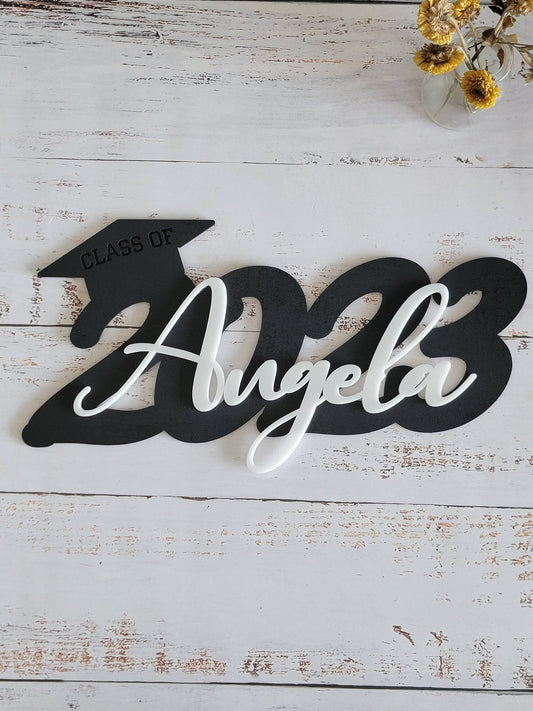 Personalized Name, 2023 or 2024 Graduation Cap Wood Sign, Grad Party Backdrop Decor, High School or College Grads, Senior Pictures, 2022 - EverLee Creations