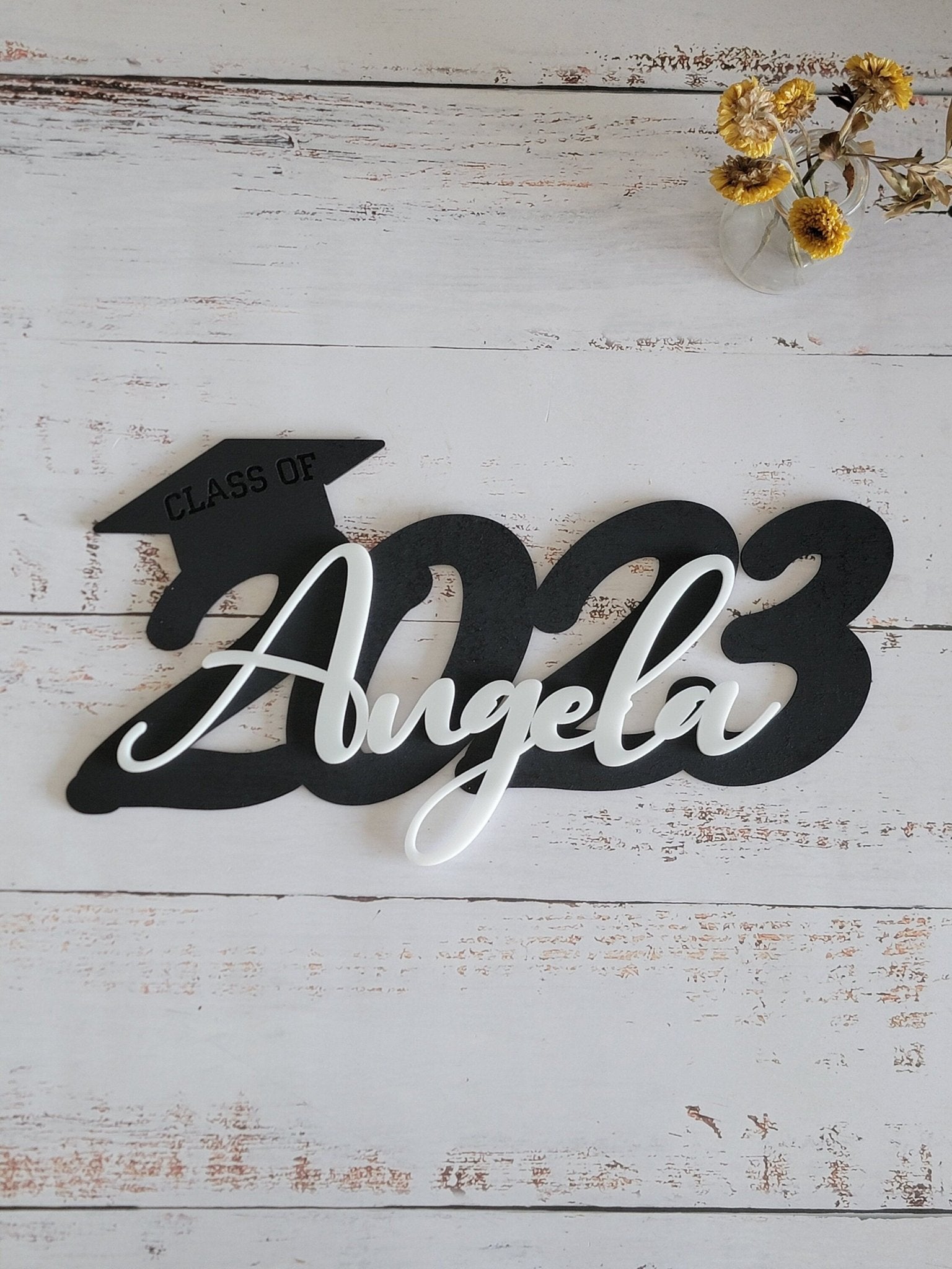 Personalized Name, 2023 or 2024 Graduation Cap Wood Sign, Grad Party Backdrop Decor, High School or College Grads, Senior Pictures, 2022 - EverLee Creations