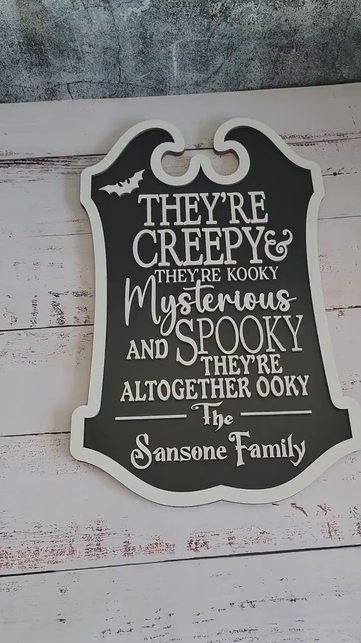 Custom Last Name Halloween Sign, They’re creepy & they’re kooky personalized wall hanging sign decor, Halloween decor