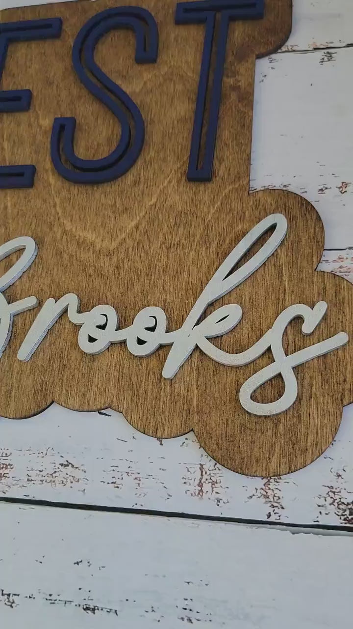 Large wood name sign, nursery name sign, girl name sign, above crib name sign, layered baby name sign, boy name sign, cut out sign