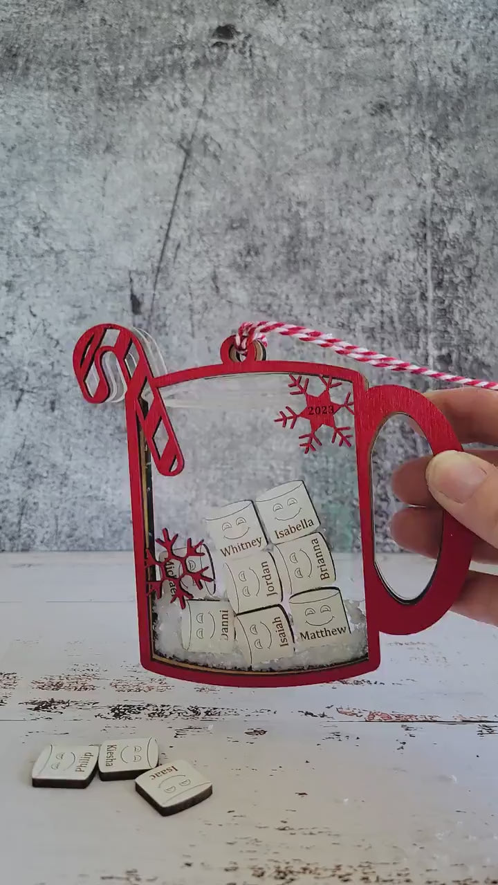 Family Christmas Ornament, Hot Chocolate Ornament, Marshmallow ornament, christmas tree ornament, secret Santa gift, annual family ornament