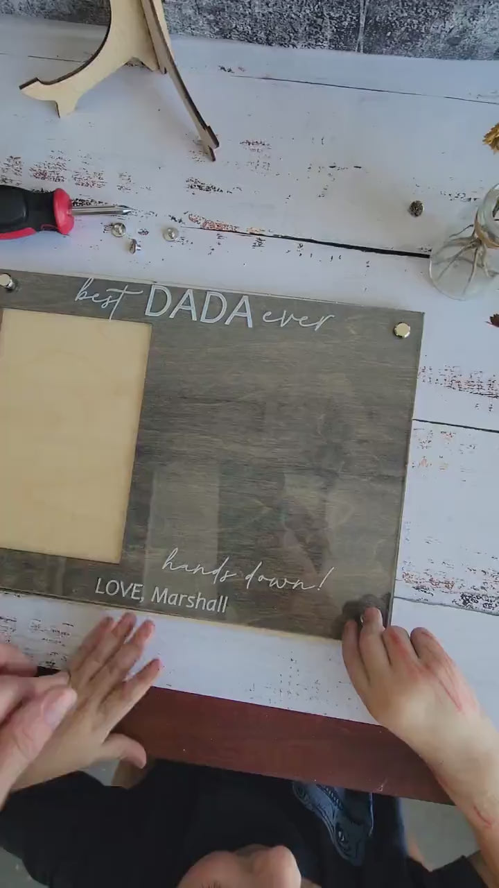 Fathers Day Gift DIY Handprint Picture Frame , Personalized Gift from Kids, Best Dad Ever Hands Down Sign,Custom Fathers Day Gift from Kids