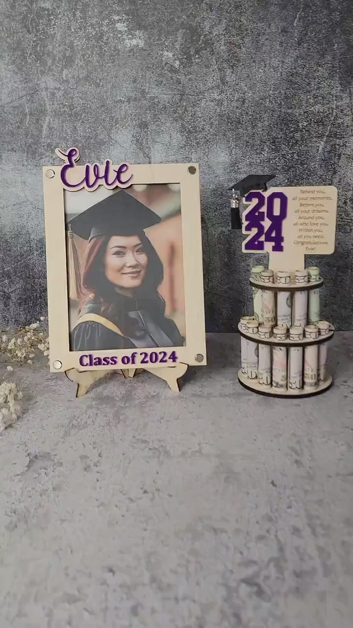 Graduation Gift Money Holder and Personalized Graduation Picture Frame Combo- Grad Gift 2024- Any Year Available
