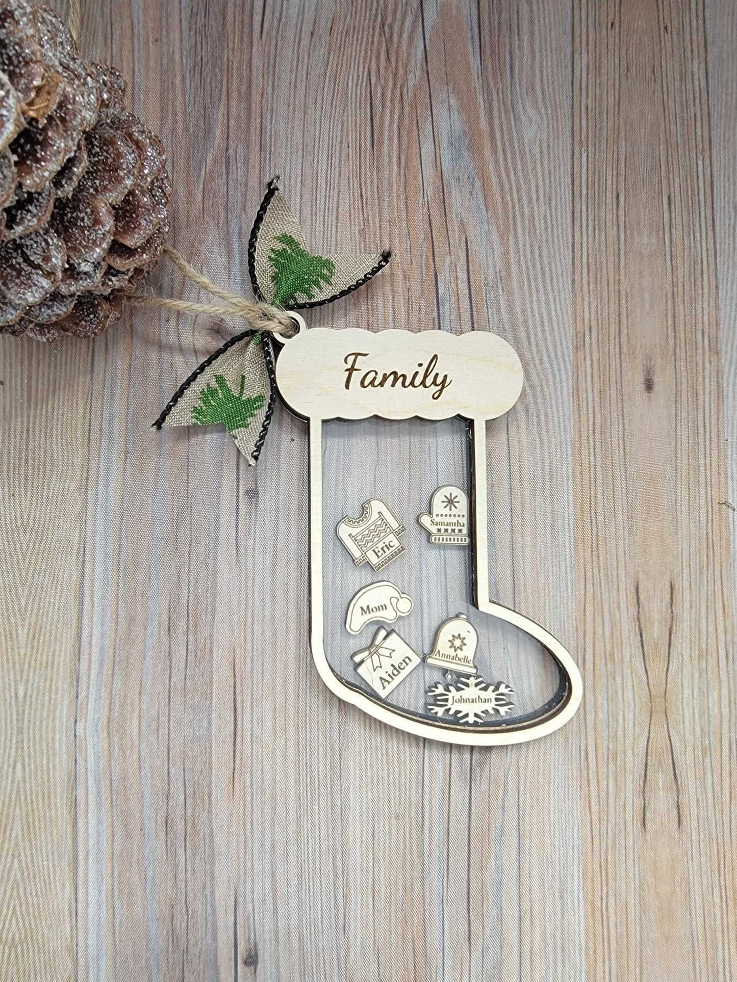 Stocking Christmas Shaker Ornament Personalized With Family Names - EverLee Creations