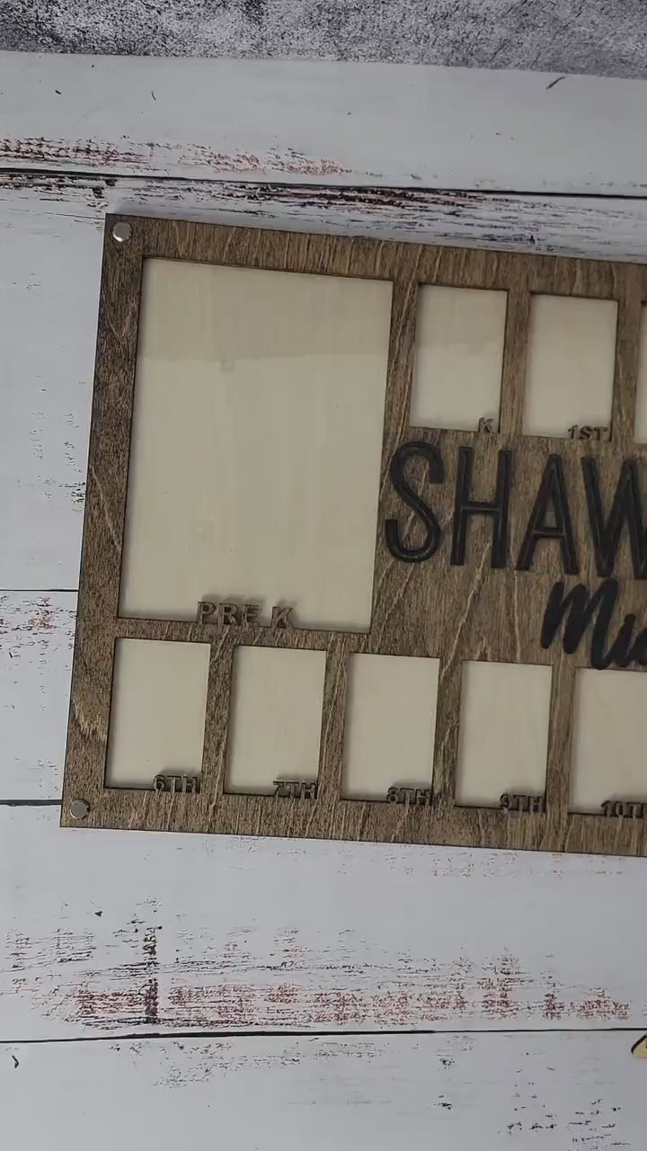 School Years Photo Frame | Pre K to Graduation Picture Frame | Wallet Photos | 5 X 7 Photos. Easle Included for table display or can be hung