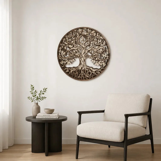 4 layered wood Tree of Life wall art made from hand stained Baltic birch wood round rustic home decor