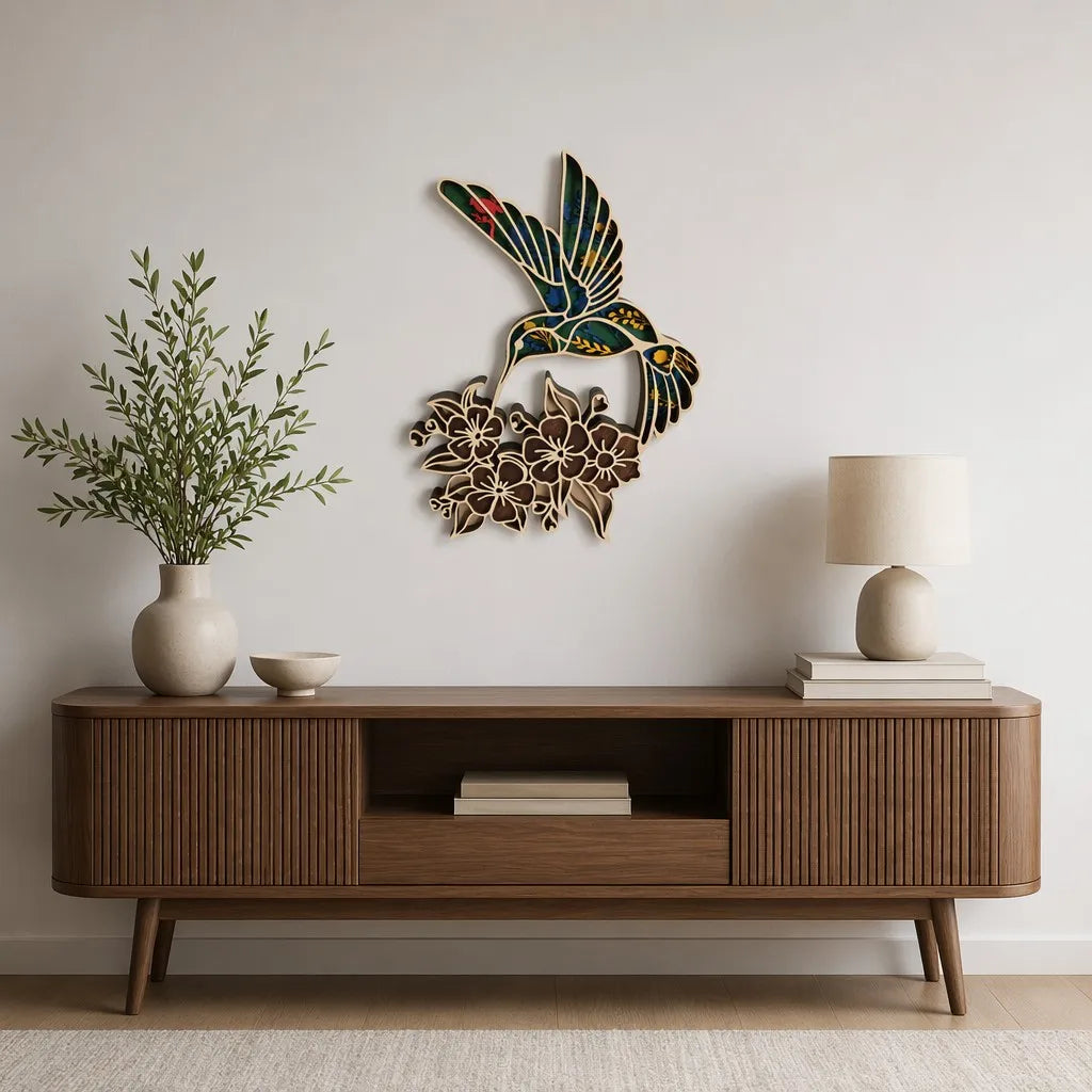 layered wood hummingbird wall art hand painted wooden bird decor with floral design rustic home decor