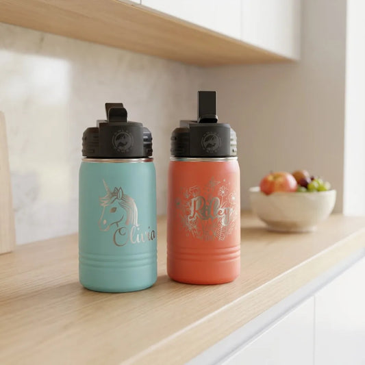 Personalized Kids Water Bottle with Straw - EverLee Creations