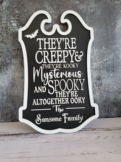 Custom Last Name Halloween Sign, They’re creepy & they’re kooky personalized wall hanging sign decor, Halloween decor - EverLee Creations