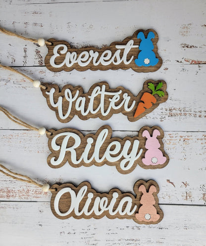 Easter Basket Tags, Easter Bunny and Carrot Personalized basket tag. Childs name, unique easter gift - EverLee Creations