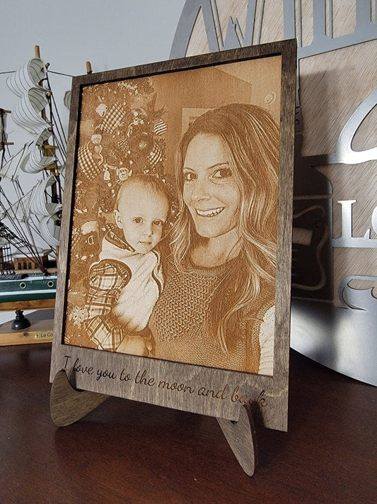 Engraved Wood Photo, custom wood photo, wood portrait, personalized gift, family pets graduation Choose from 2 layer or single layer - EverLee Creations
