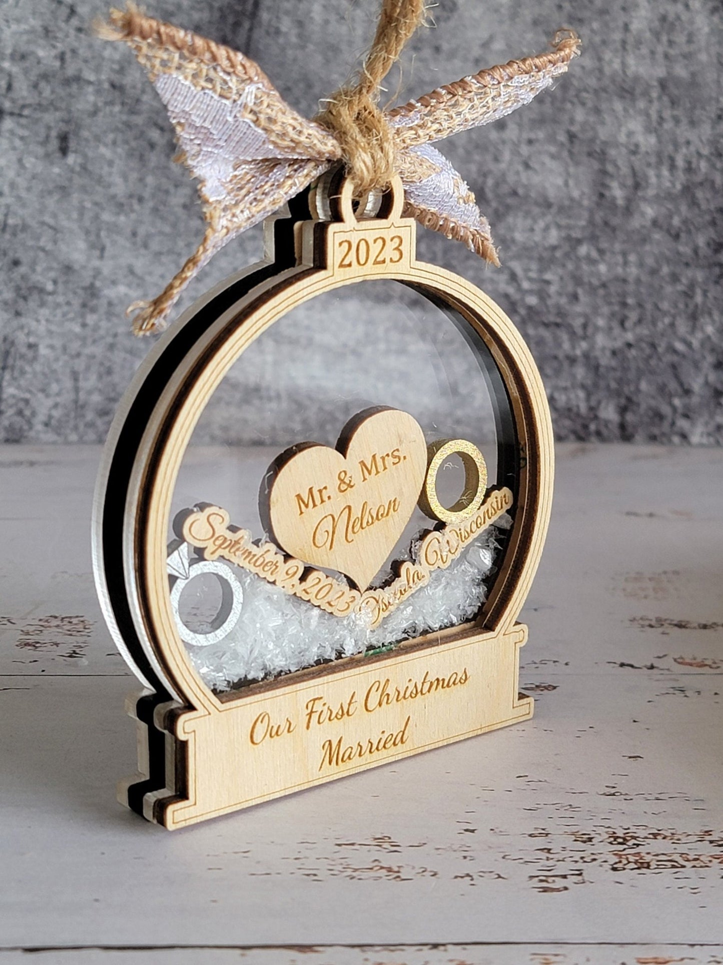 First Christmas Married Ornament 2022 / 2023 Personalized First Christmas Married Ornament, Christmas Tree Ornaments, Wedding Gift - EverLee Creations