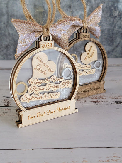 First Christmas Married Ornament 2022 / 2023 Personalized First Christmas Married Ornament, Christmas Tree Ornaments, Wedding Gift - EverLee Creations