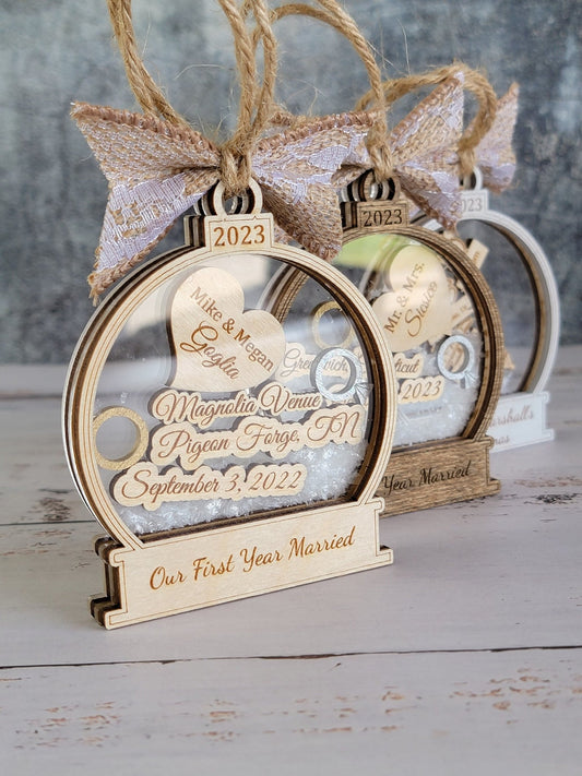 First Christmas Married Ornament 2022 / 2023 Personalized First Christmas Married Ornament, Christmas Tree Ornaments, Wedding Gift - EverLee Creations