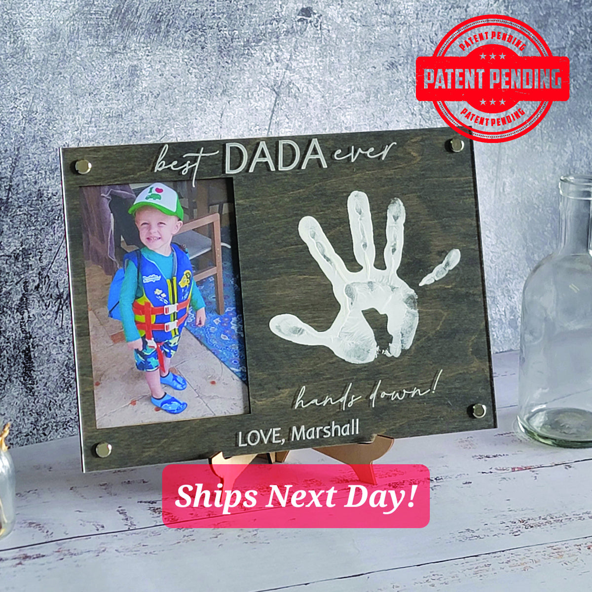 First Fathers Day DIY Handprint Frame , Personalized Gift from Kids, Best Dad Ever Hands Down Sign, ,Custom Fathers Day Gift from Kids