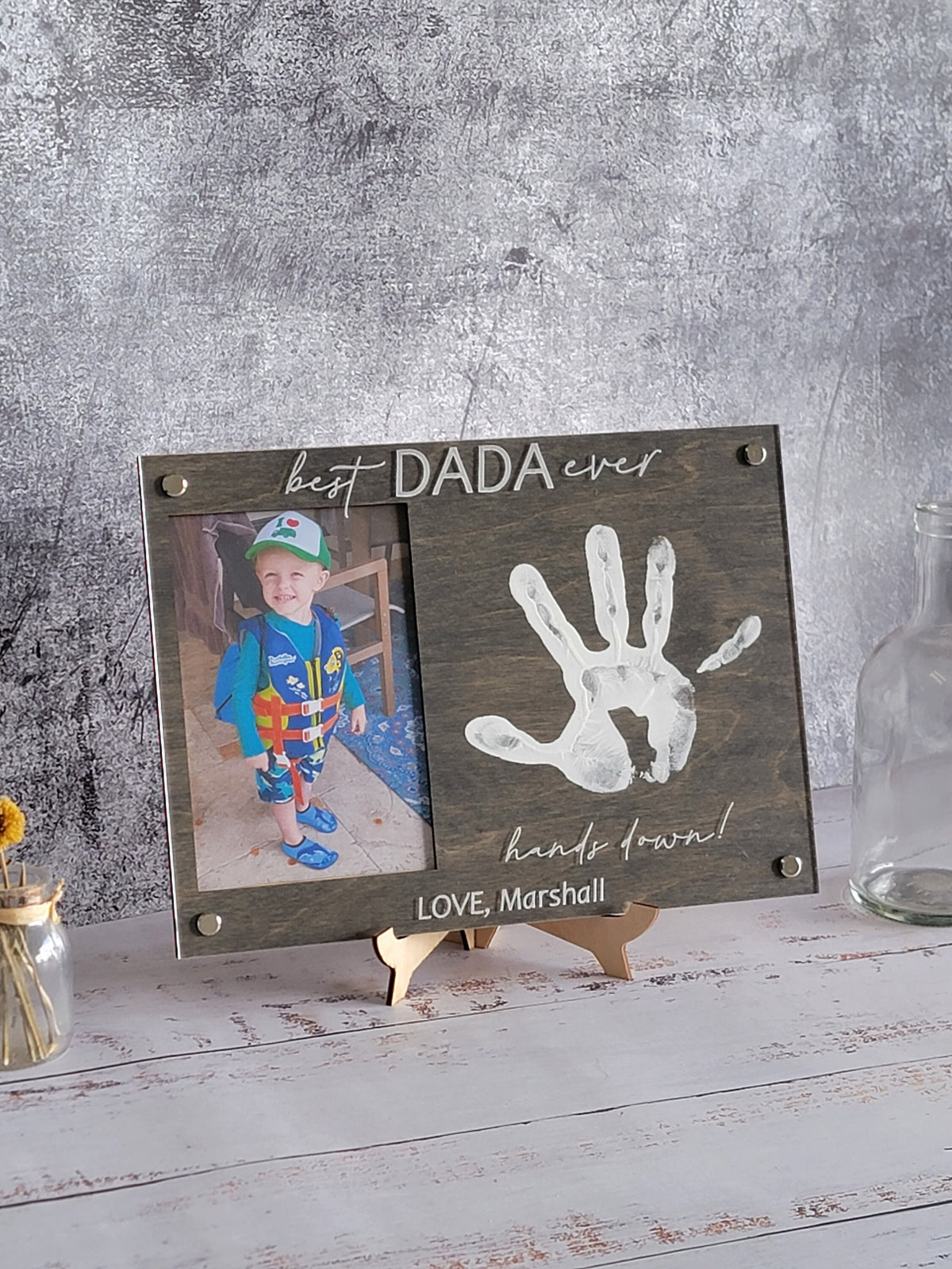 First Fathers Day DIY Handprint Frame , Personalized Gift from Kids, Best Dad Ever Hands Down Sign, ,Custom Fathers Day Gift from Kids