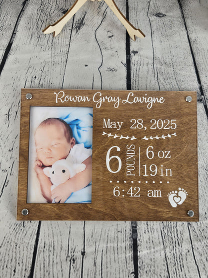 Personalized Birth Announcement Picture Frame | Gift for New Parents | Newborn Picture Frame | Birth Information Frame | New Nursery Décor
