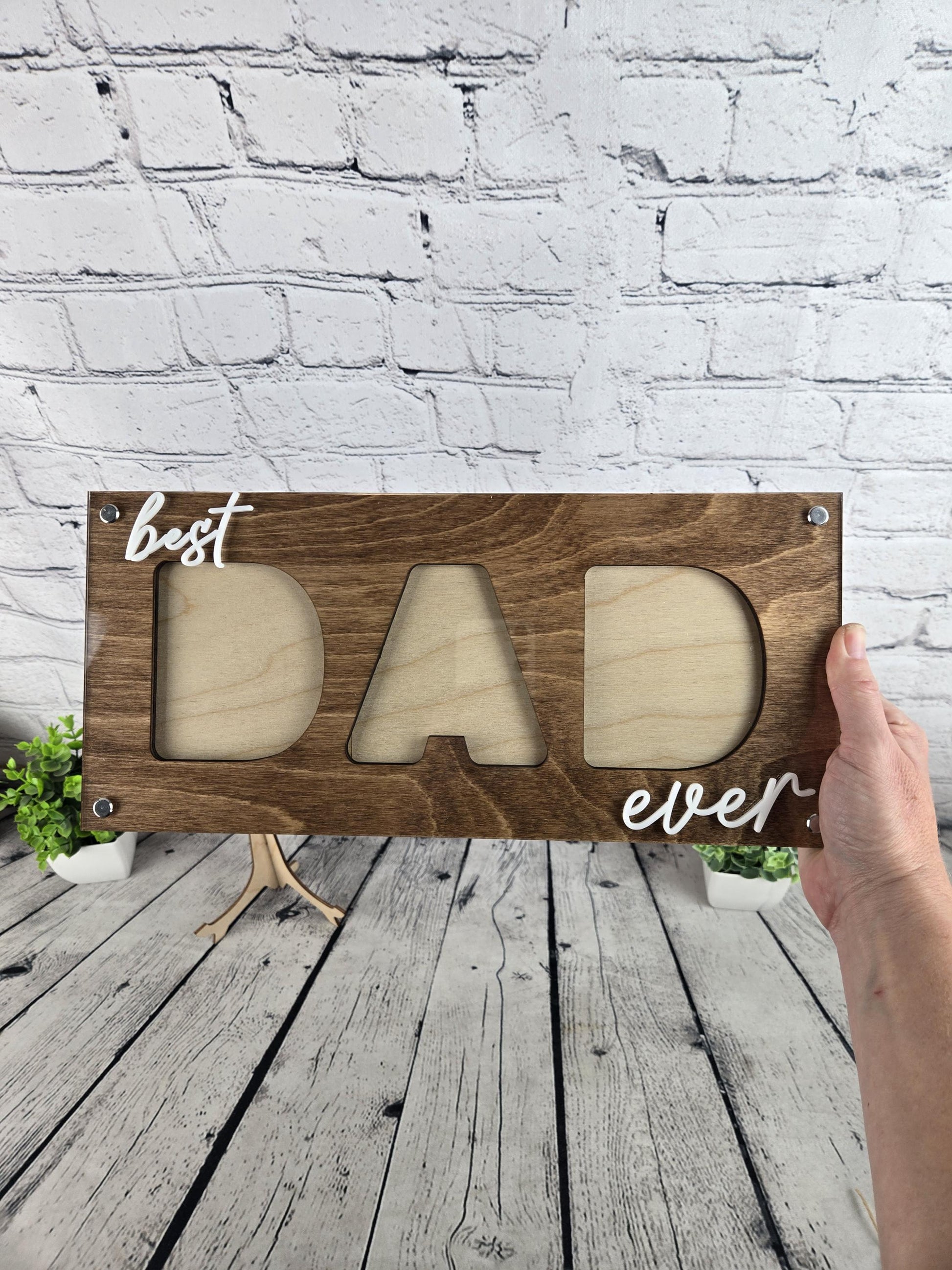 Best Dad Ever Picture Frame, Father’s Day Gift for Dad, 3 Photo Dad Frame, Personalized Wooden Dad Gift, New Dad Present, Gift from Kids