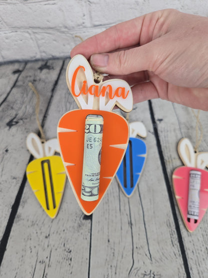 Personalized Easter Tag, Carrot Money Holder, Easter Carrot Tag, Easter Money Holder, Easter Cash Gift, Bunny Ear Tag, Kid Easter Gift