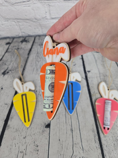 Personalized Easter Tag, Carrot Money Holder, Easter Carrot Tag, Easter Money Holder, Easter Cash Gift, Bunny Ear Tag, Kid Easter Gift