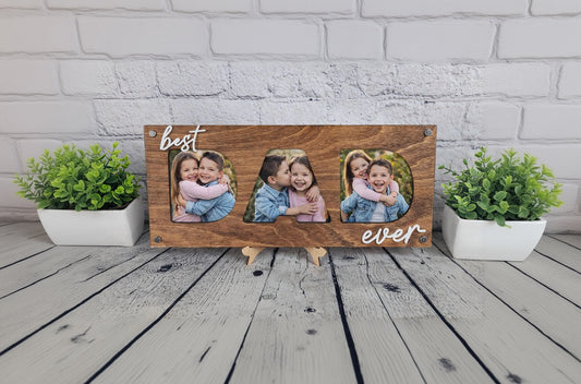 Best Dad Ever Picture Frame, Father’s Day Gift for Dad, 3 Photo Dad Frame, Personalized Wooden Dad Gift, New Dad Present, Gift from Kids