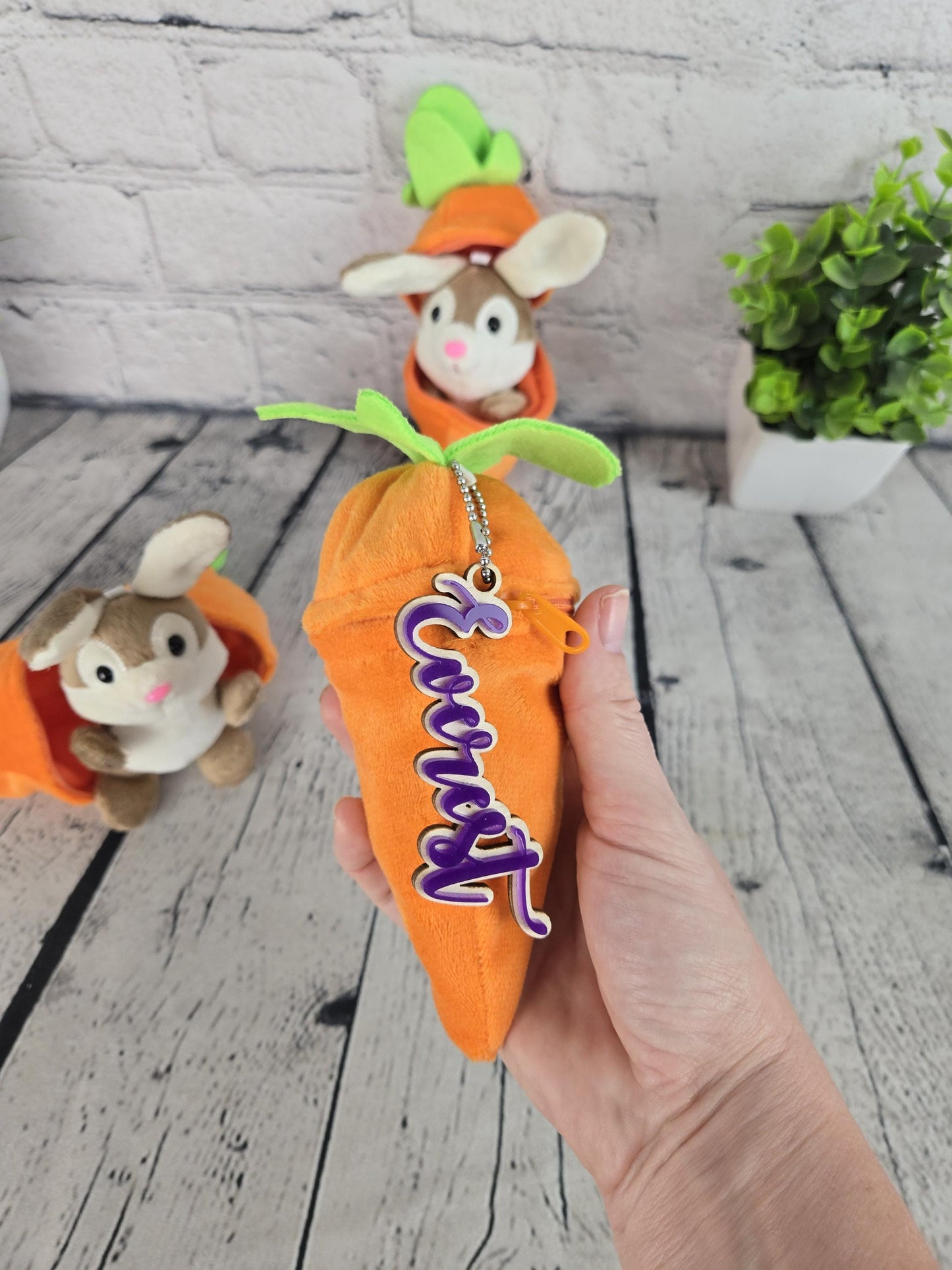 Personalized Bunny Rabbit: Plush Reversible Carrot Keychain, Custom Stuffed Animal Keychain, Easter Gifts