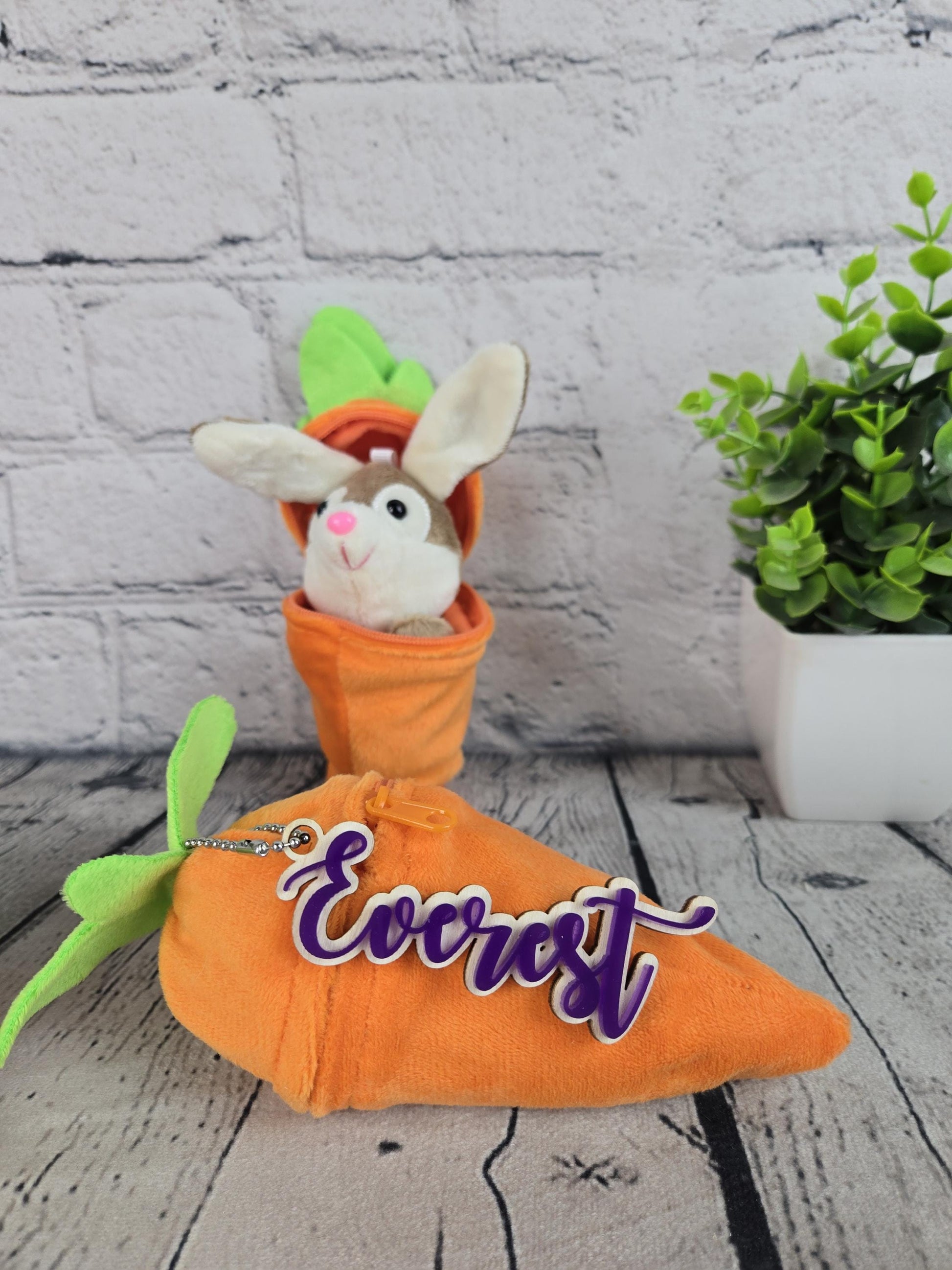 Personalized Bunny Rabbit: Plush Reversible Carrot Keychain, Custom Stuffed Animal Keychain, Easter Gifts