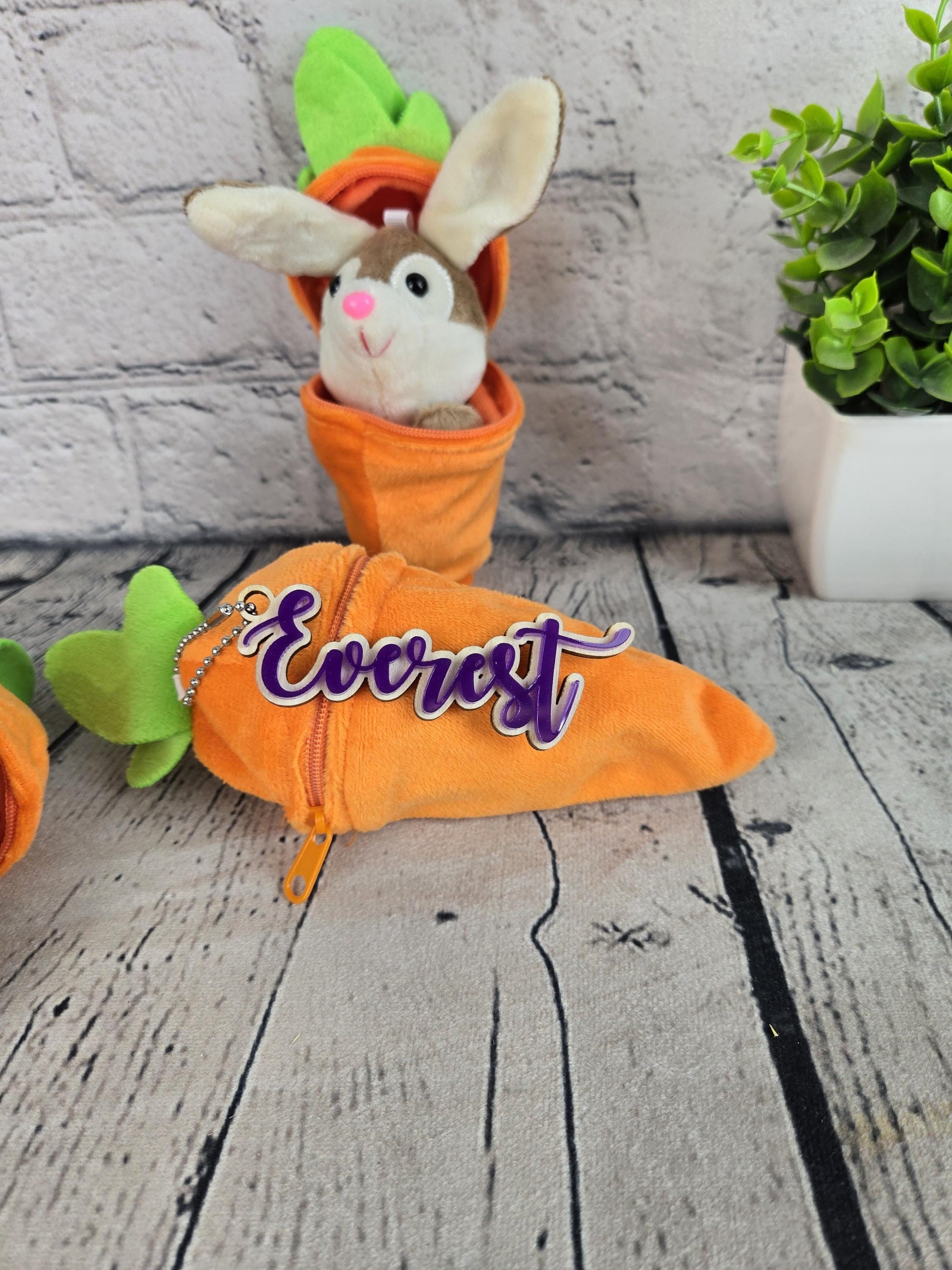 Personalized Bunny Rabbit: Plush Reversible Carrot Keychain, Custom Stuffed Animal Keychain, Easter Gifts