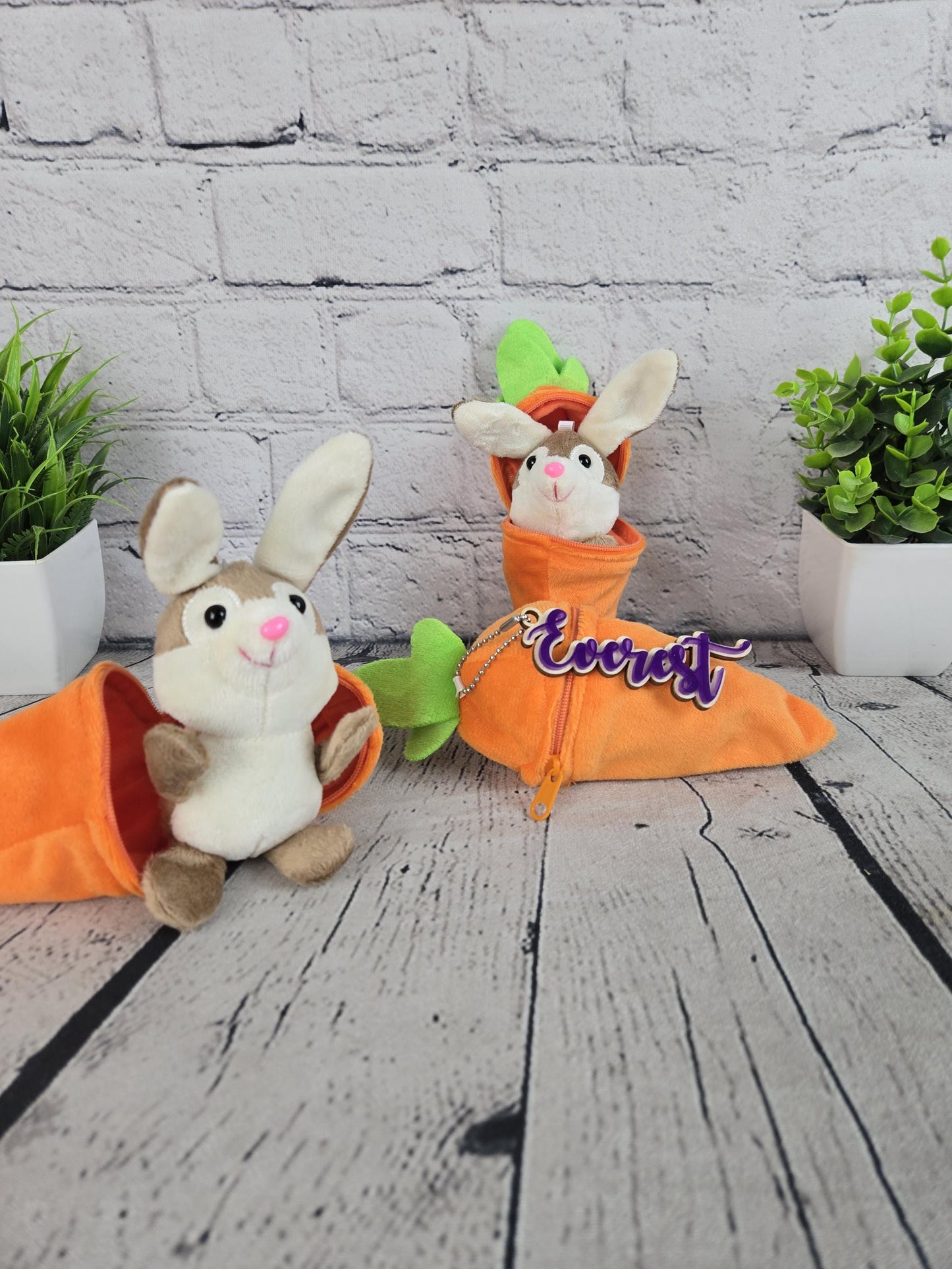 Personalized Bunny Rabbit: Plush Reversible Carrot Keychain, Custom Stuffed Animal Keychain, Easter Gifts