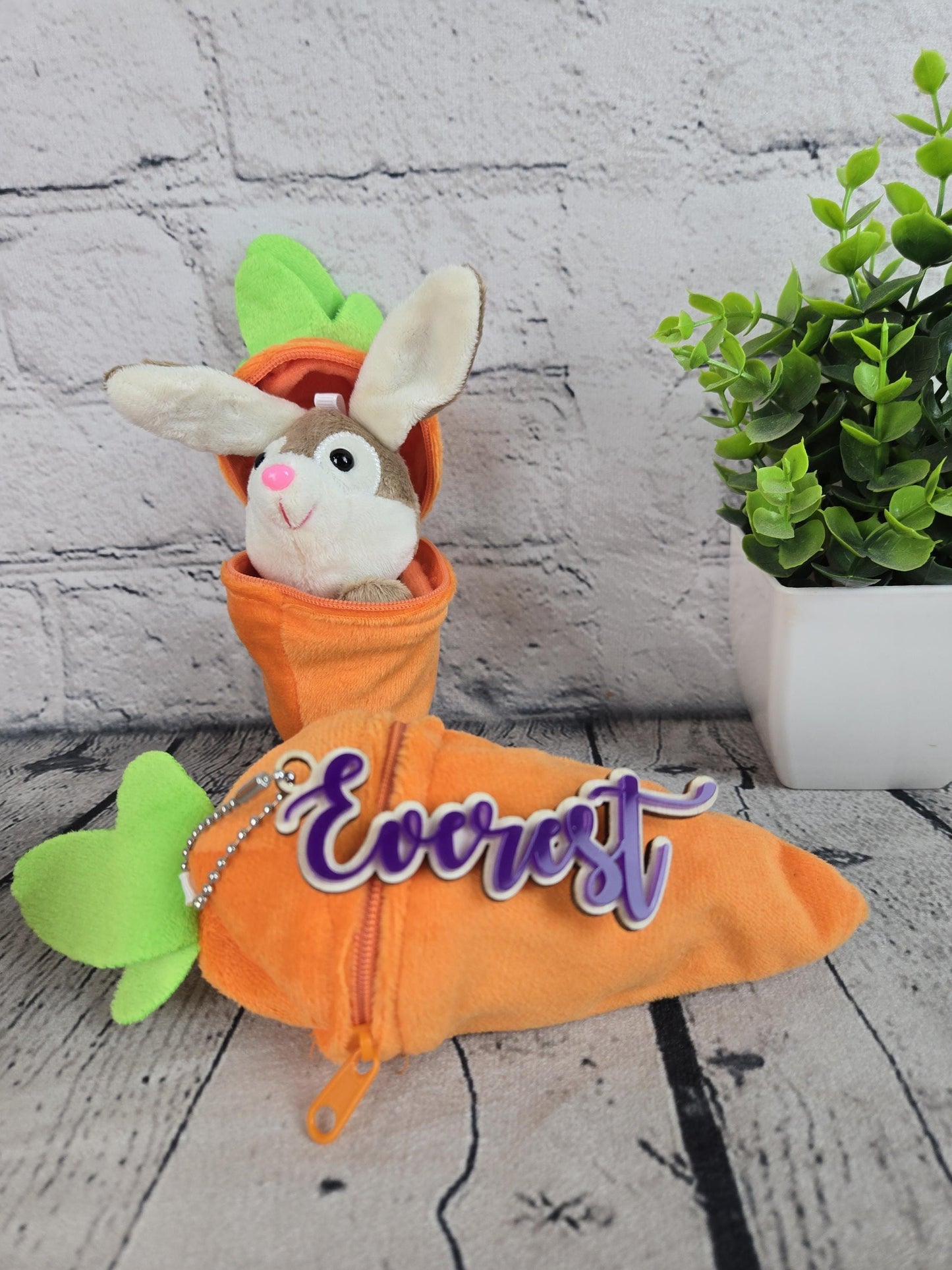 Personalized Bunny Rabbit: Plush Reversible Carrot Keychain, Custom Stuffed Animal Keychain, Easter Gifts
