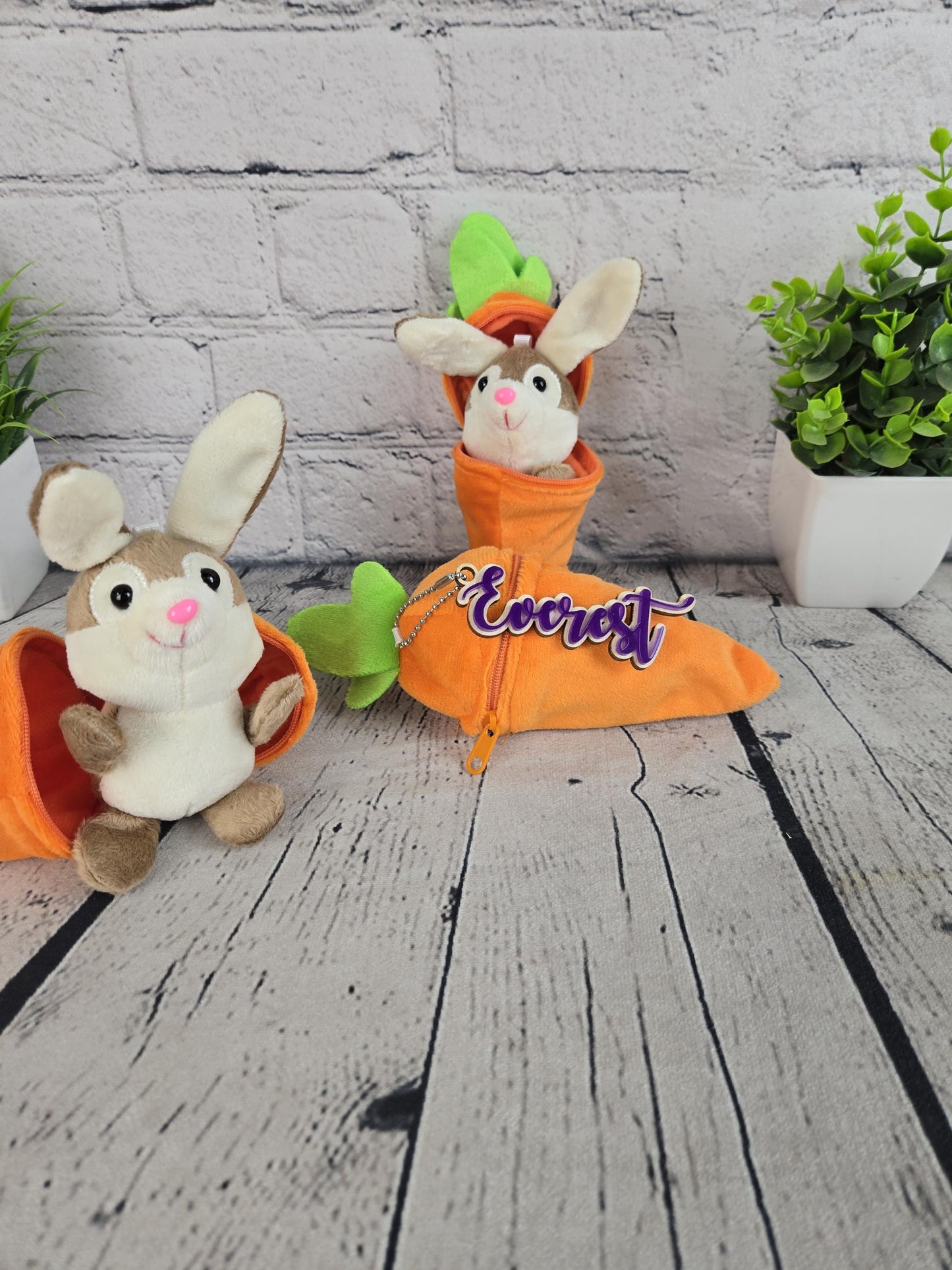Personalized Bunny Rabbit: Plush Reversible Carrot Keychain, Custom Stuffed Animal Keychain, Easter Gifts