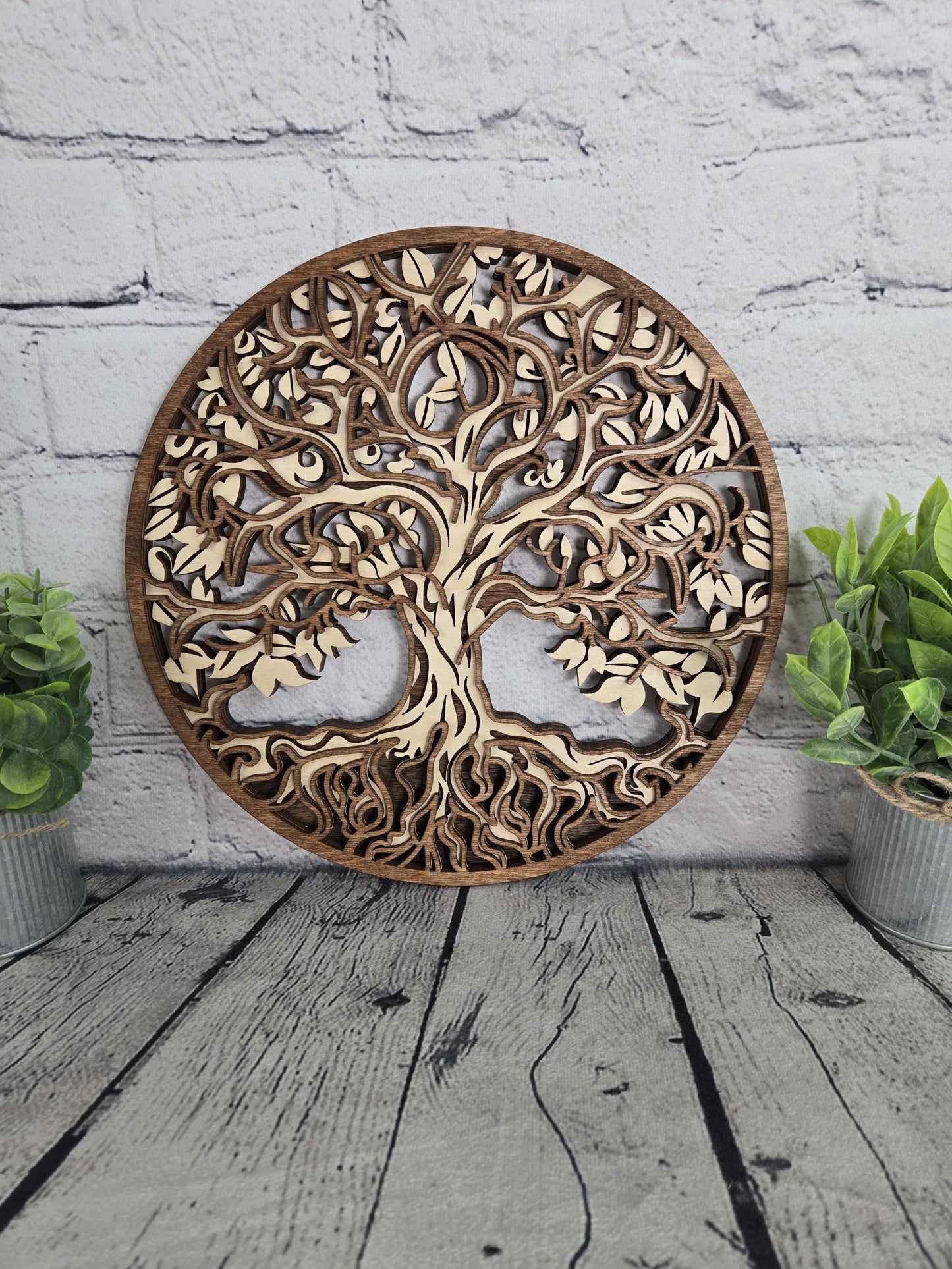 4 layered wood Tree of Life wall art made from hand stained Baltic birch wood round rustic home decor
