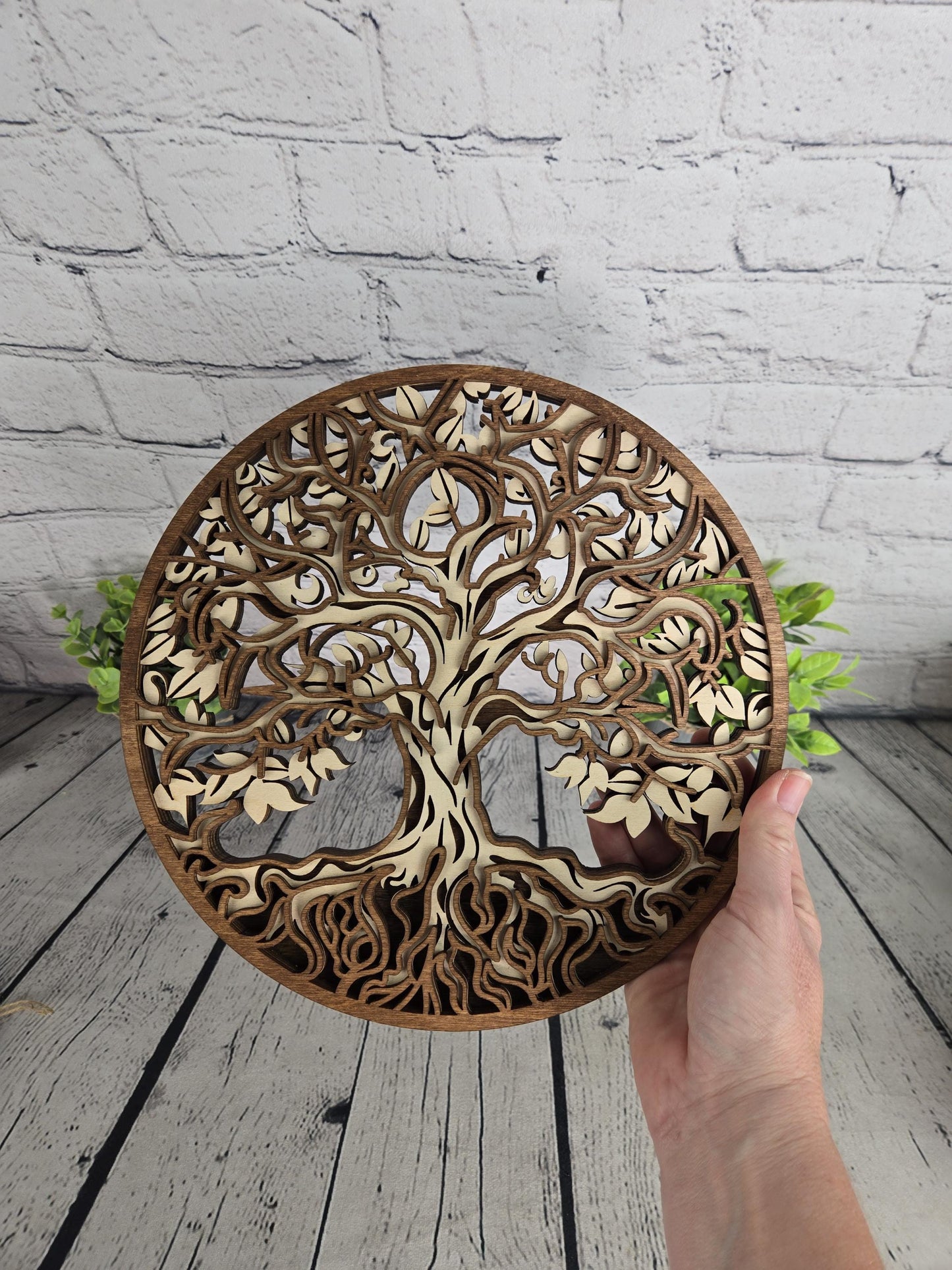 4 layered wood Tree of Life wall art made from hand stained Baltic birch wood round rustic home decor