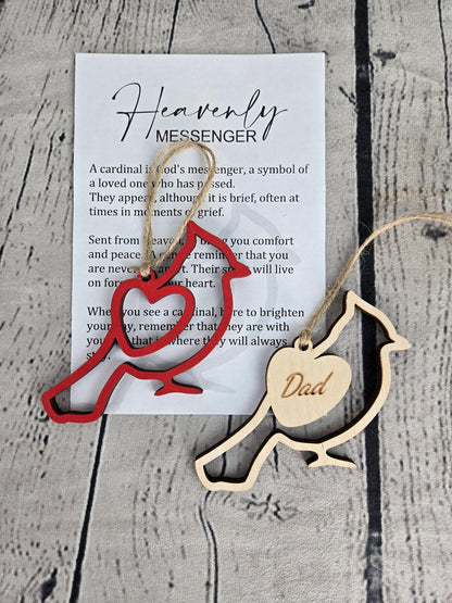 Cardinal Ornament, Heavenly Messenger Memorial Gift, Sympathy Ornament, Memorial Keepsake