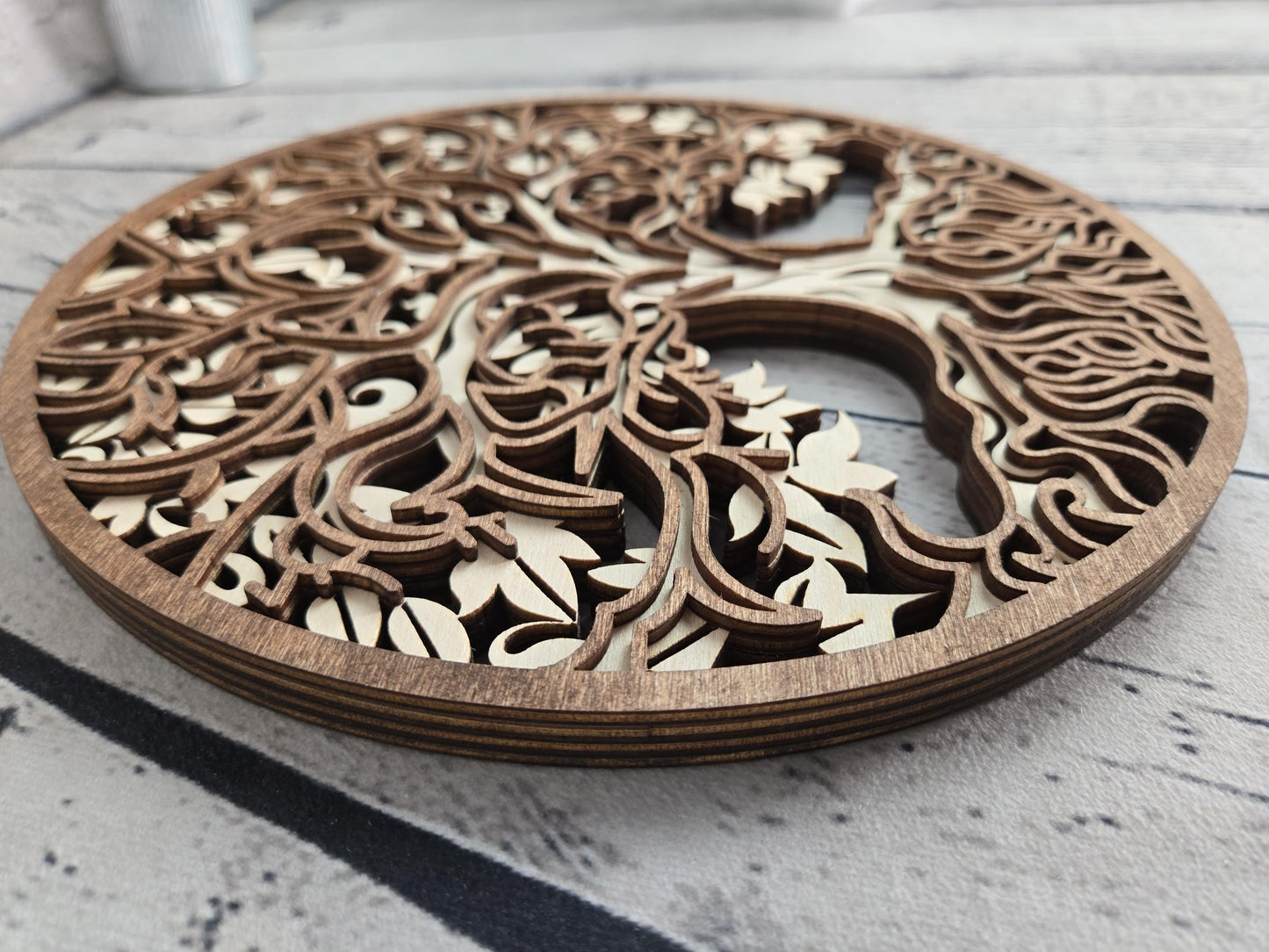 4 layered wood Tree of Life wall art made from hand stained Baltic birch wood round rustic home decor