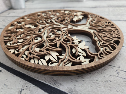 4 layered wood Tree of Life wall art made from hand stained Baltic birch wood round rustic home decor