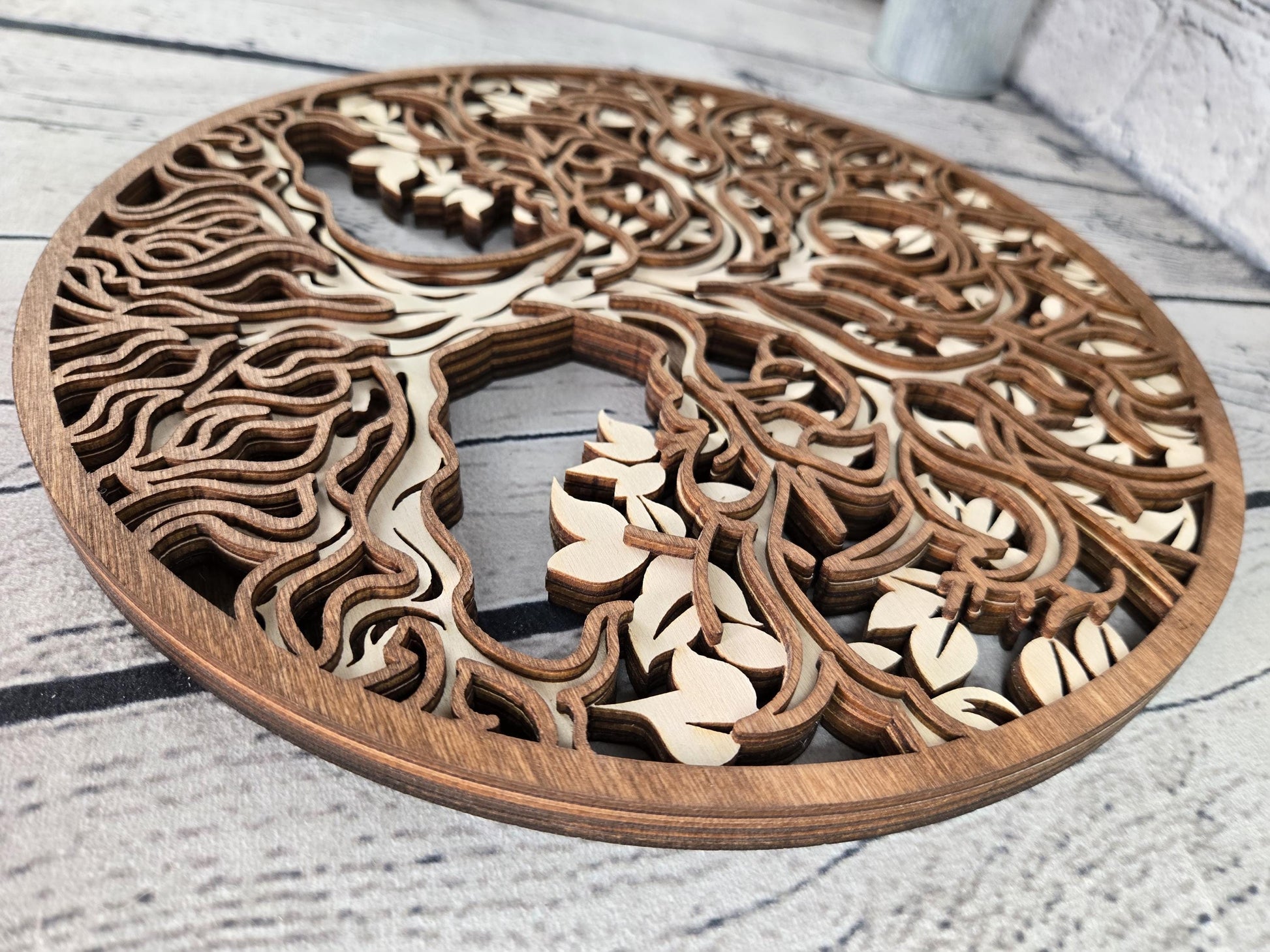 4 layered wood Tree of Life wall art made from hand stained Baltic birch wood round rustic home decor