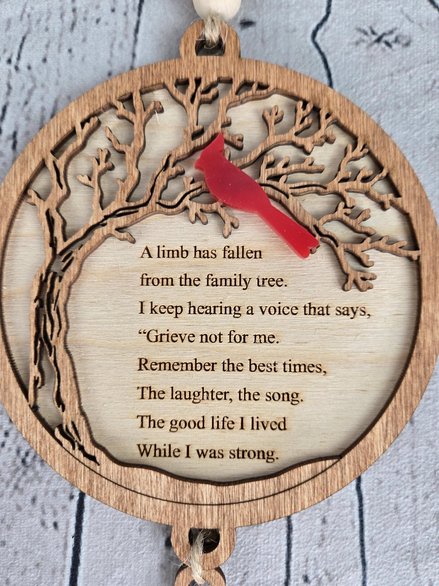 memorial ornament used as rearview mirror hanger car charm and wall decor cardinal remembrance gift