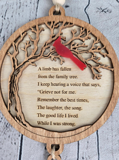 memorial ornament used as rearview mirror hanger car charm and wall decor cardinal remembrance gift