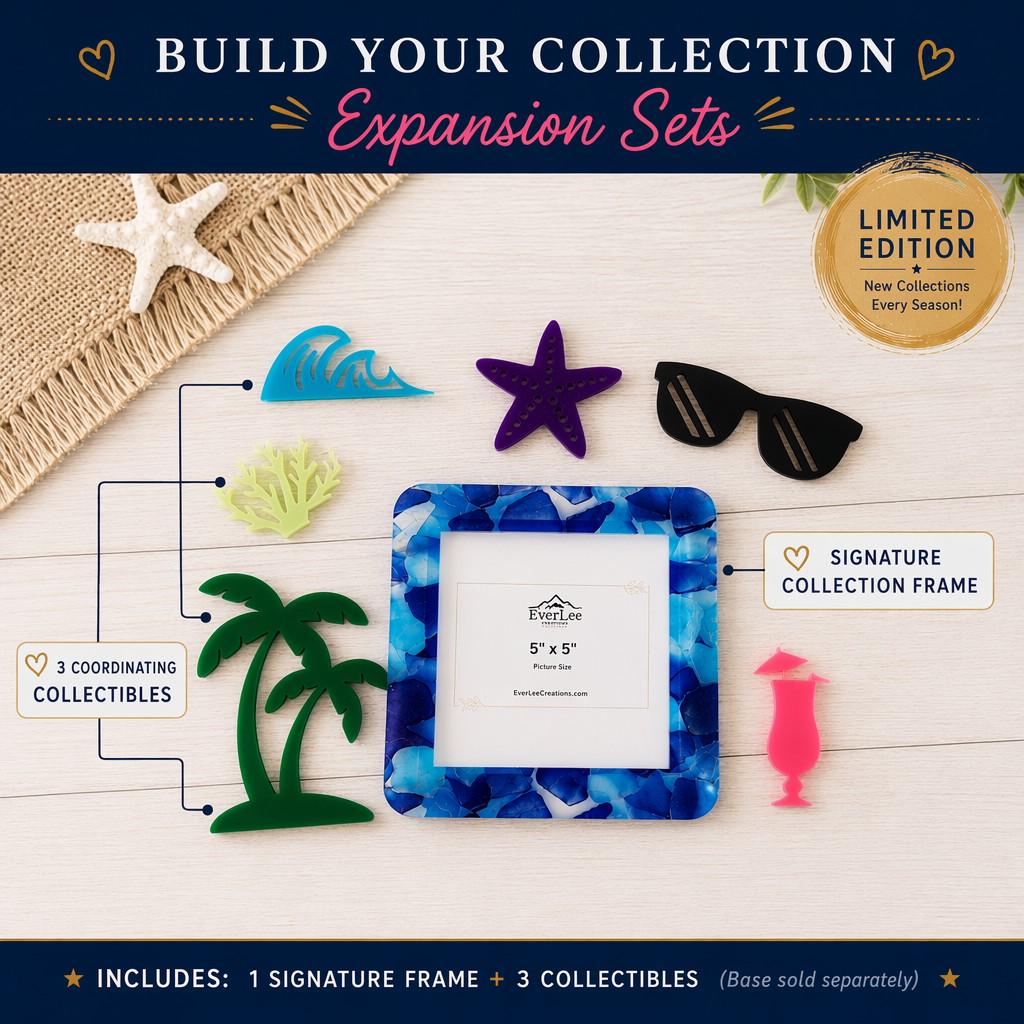 Interchangeable Seasonal Picture Frame Expansion Pack | Includes 1 Frame & 3 Collectible Charms | Signature Base Required