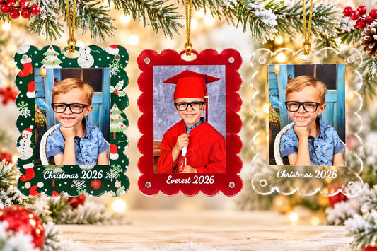 Personalized Christmas Photo Ornament, Custom Picture Frame Ornament, Christmas Keepsake Gift