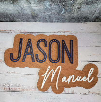 Large wood name sign, nursery name sign, girl name sign, above crib name sign, layered baby name sign, boy name sign, cut out sign - EverLee Creations