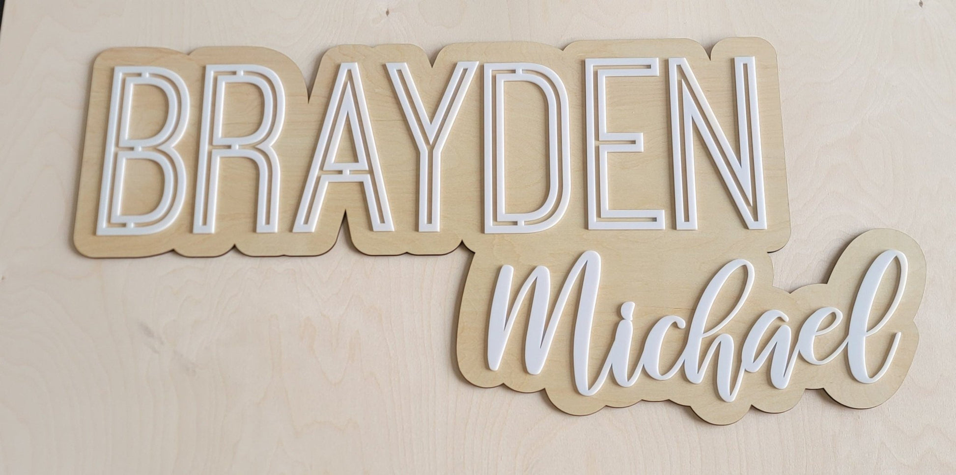 Large wood name sign, nursery name sign, girl name sign, above crib name sign, layered baby name sign, boy name sign, cut out sign - EverLee Creations