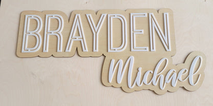 Large wood name sign, nursery name sign, girl name sign, above crib name sign, layered baby name sign, boy name sign, cut out sign - EverLee Creations